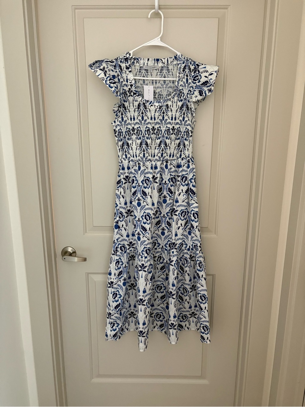 Baltic born Blue and White Floral Smocked Midi Dress - NWT Size S - Picture 4 of 7